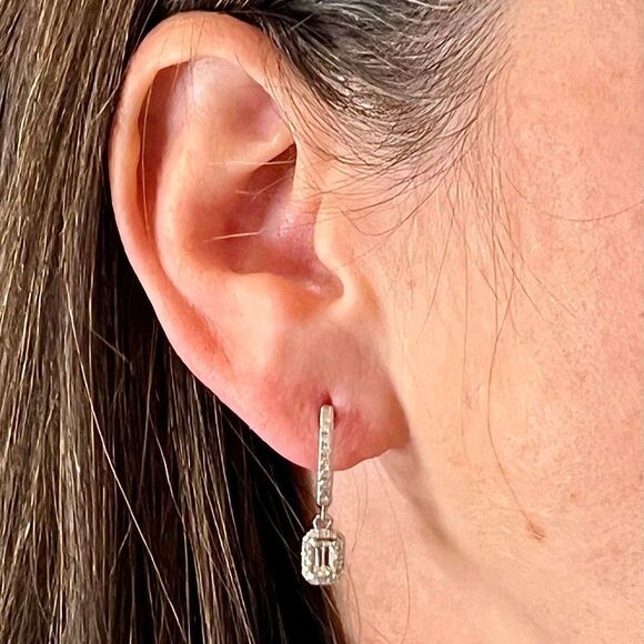 Natural Sapphire Diamond Dangle Earrings 14k WG 1.16 TCW Certified 211177 - Picture 5 of 16